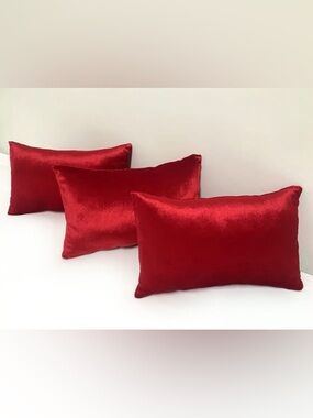 3 Dark Red Velvet Pillow 16x12 inches each. New. Soft